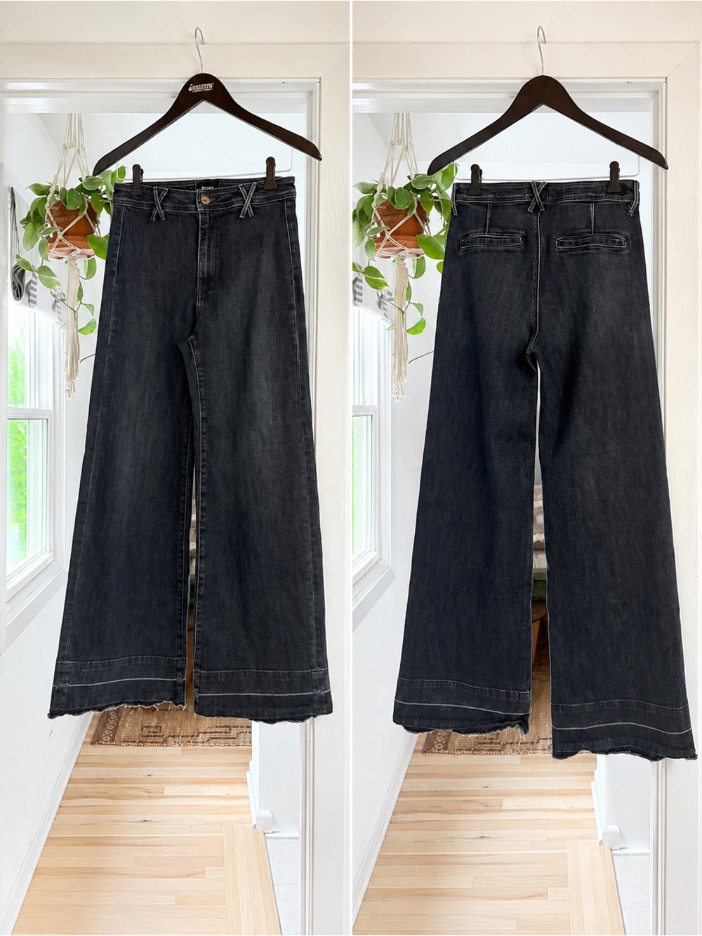 PAIGE Anessa Wide Leg Jeans 27 Dark Wash Raw Hem High Rise Trouser Denim